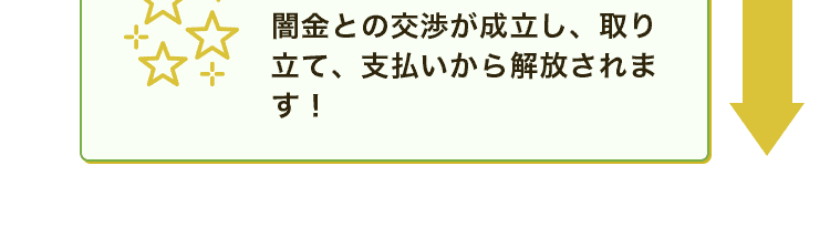 闇金との交渉が成立し、取り立て、支払いから解放されます！